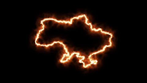 Outline map of Ukraine on fire. 3D Render Stock Footage 124252620