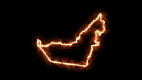 Outline map of United Arab Emirates on fire. 3D Render Stock Footage 124252425