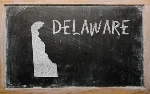 Outline map of us state of delaware on blackboard Stock Illustration