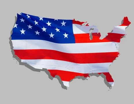 Outline, map of the USA designed with the national flag, stars and stripes Stock Illustration