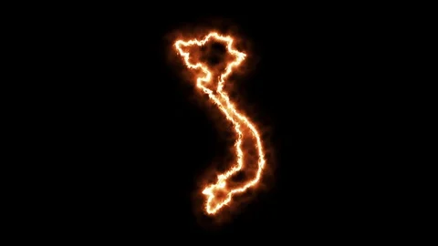 Outline map of Vietnam on fire. 3D Render Stock Footage 124252494