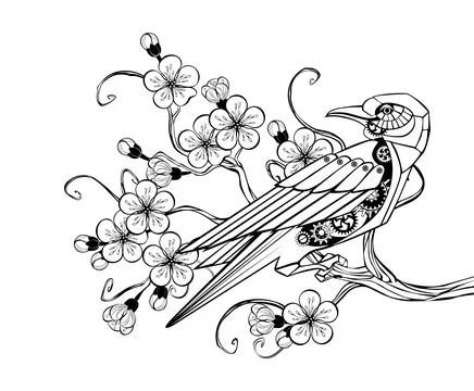 Outline mechanical bird Stock Illustration