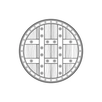 Outline medieval round shield icon illustration. Stock Illustration