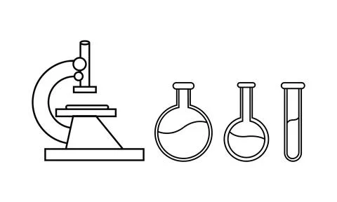 Outline of a microscope and test tube 스톡 일러스트