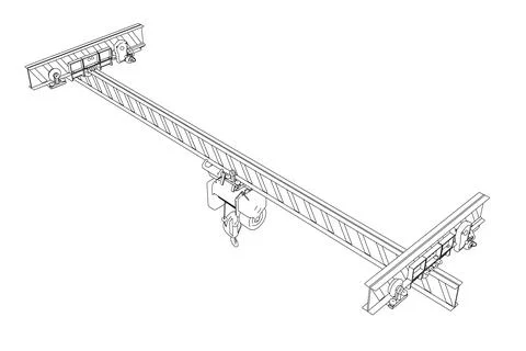 Outline of a mobile crane from black lines isolated on a white background. Stock Illustration