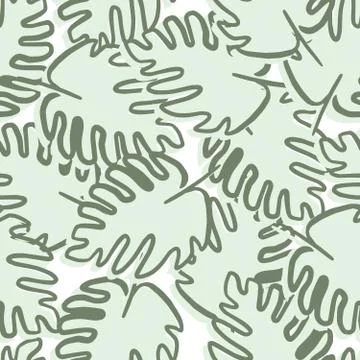 Outline monstera leaf seamless pattern on white background. Exotic jungle wal Stock Illustration