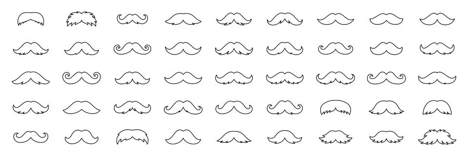 Outline moustache collection. Minimal linear vector mustaches set for retro Stock Illustration