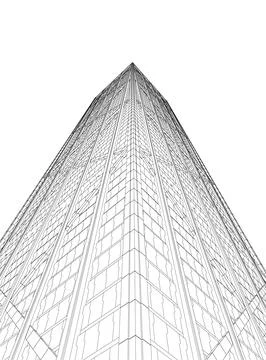 Outline of a multi-storey skyscraper from black lines isolated on a white Stock Illustration