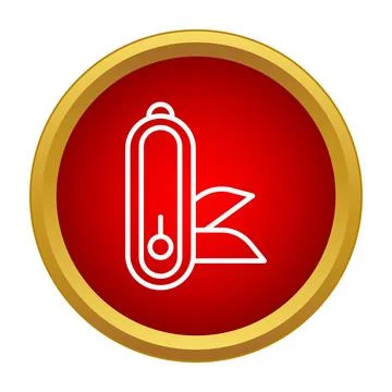 Outline multi tool pocket knife icon in red circle Stock Illustration