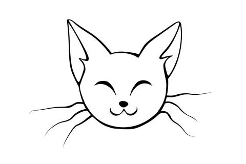 Outline muzzle of cute cat. Vector illustration in doodle style, isolated. Fu Stock Illustration