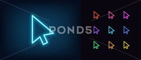 Outline neon mouse cursor icon. Glowing neon computer arrow sign to ...