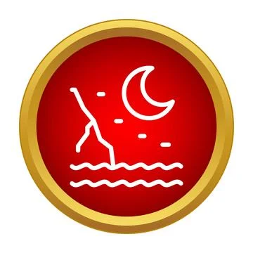 Outline night flowing river crescent moon button Ilustração Stock