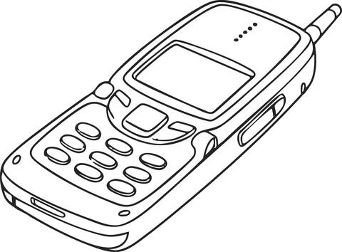 Outline of an old cellular phone featuring a rubber antenna and keypad set on Stock Illustration