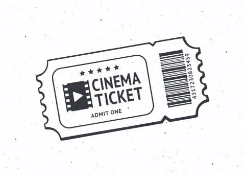 Outline of one cinema ticket with barcode. Paper retro coupon for movie entry Stock Illustration