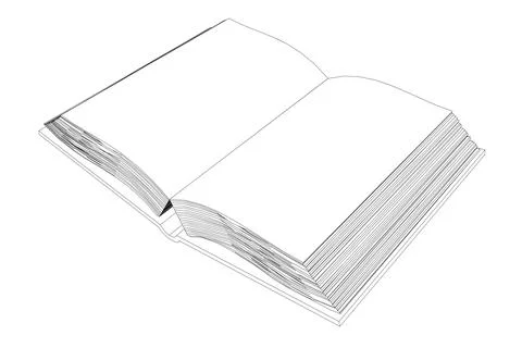 Outline of an open book made of black lines isolated on a white background. Stock Illustration