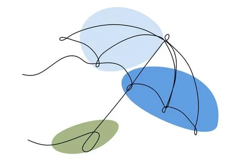 Outline open Umbrella with blothes. Vector Continuous line Elegant and Cute Rain Stock Illustration