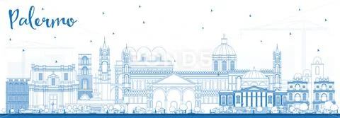 Outline Palermo Italy City Skyline with Blue Buildings. Stock Illustration
