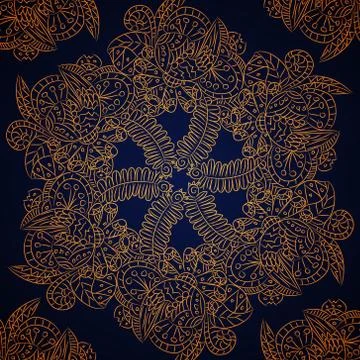 Outline pattern with abstract flowers Stock Illustration