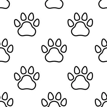 Outline of paw print. Seamless pattern with animal, pet, dog, cat footprints Stock Illustration
