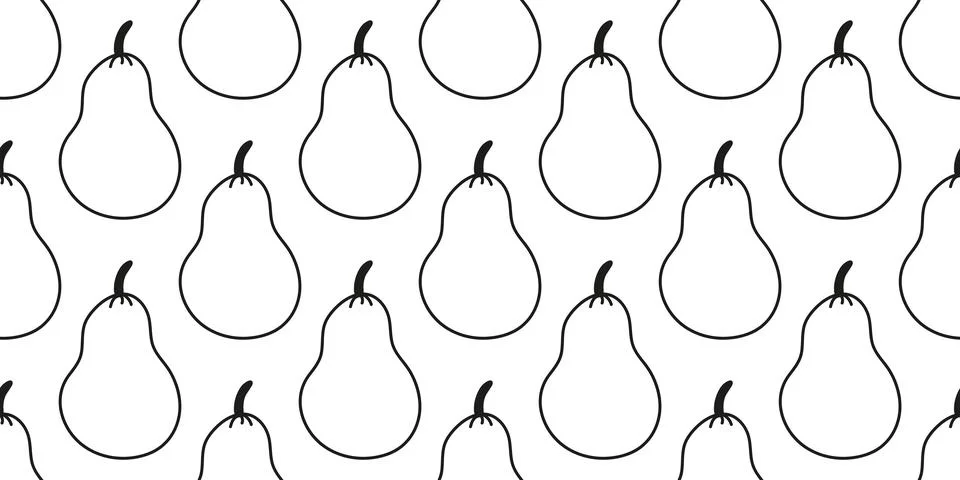 Outline pear pattern. Linear summer juicy Fruit. Symmetrical seamless print with Stock Illustration
