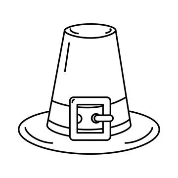 Outline Pilgrim hat Logo Icon Stickers Thanksgiving greetings or cards design Illustrazione stock