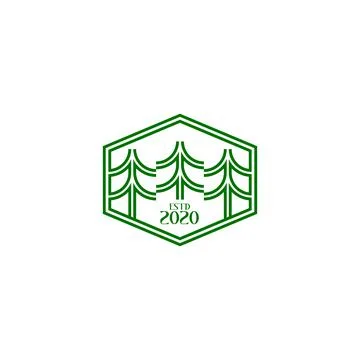 Outline pine tree logo badge. Pines silhouette logo Stock Illustration