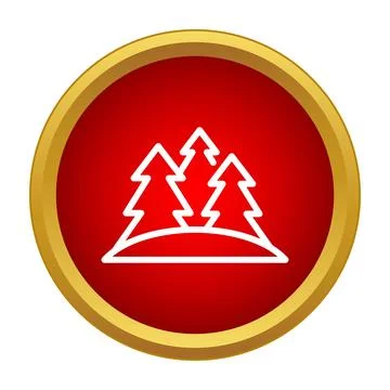 Outline pine trees icon on red button 스톡 일러스트