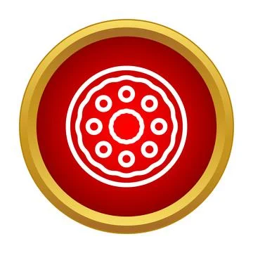 Outline pizza icon in red circle button Stock Illustration