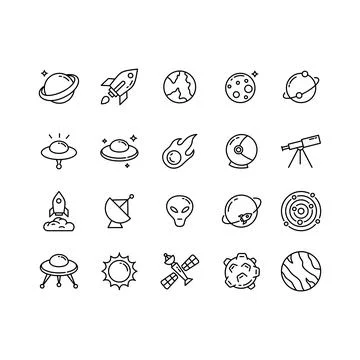 Outline Planet Icon Set Design Stock Illustration