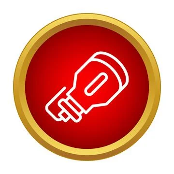 Outline power plug icon on red circle Stock Illustration
