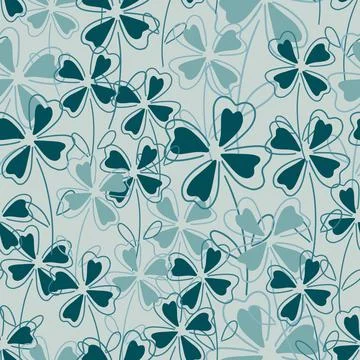 Outline random seamless pattern with clover leaf elements print. Blue backgro Illustrazione stock