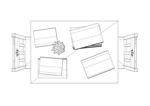 Outline of a rectangular table with two chairs made of black lines isolated on a Stock Illustration