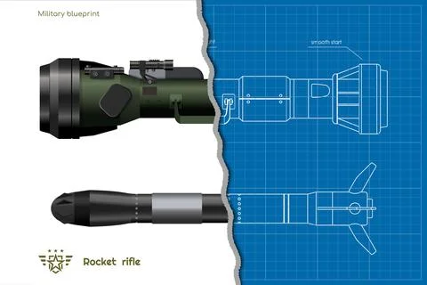 Outline rocket launcher side view. Realistic antitank rifle blueprint. Isolat Stock Illustration