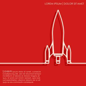 Outline rocket on red background Stock Illustration