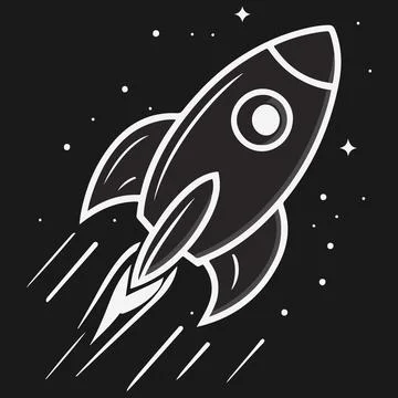 Outline rocket ship with fire. Isolated on white. Flat line icon. Vector Stock Illustration