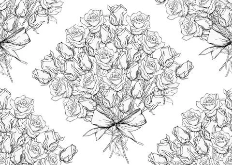 Outline roses seamless pattern, background. Stock Illustration