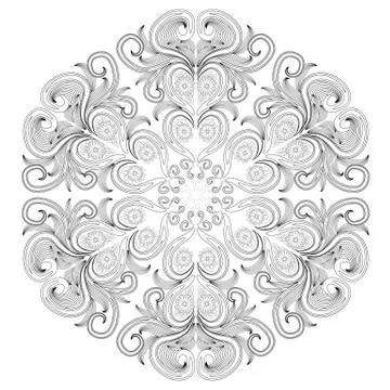 Outline round floral pattern for coloring book page. Antistress for adults an Stock Illustration