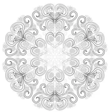 Outline round floral pattern for coloring book page. Antistress for adults an Illustrazione stock