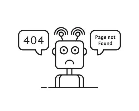 Outline sad robot like 404 error Illustrazione stock