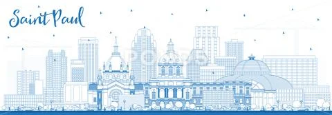 Outline Saint Paul Minnesota City Skyline with Blue Buildings. Stock Illustration