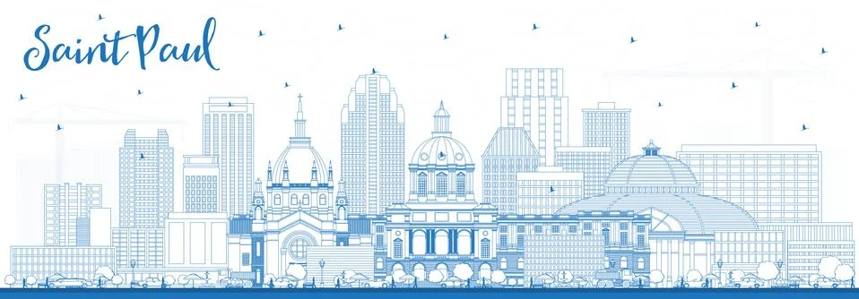 Outline Saint Paul Minnesota City Skyline with Blue Buildings. Stock Illustration