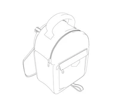 Outline of School backpack. Black and white rucksack. Front view travel bag. Stock Illustration