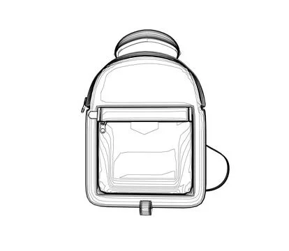 Outline of School backpack. Black and white rucksack. Front view travel bag. Stock Illustration