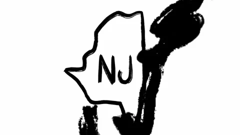 Outline scribble borders of America and New Jersey state in full stack of Video stock 276391865