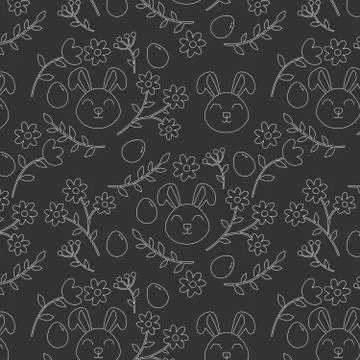 Outline seamless easter vector pattern, scandinavian style 스톡 일러스트