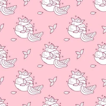 Outline Seamless Pattern with Guava Creamy sweet dessert ice cream with tro.. Stock Illustration