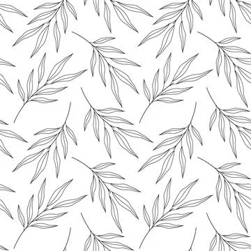 Outline Seamless pattern made of olive twigs Minimalist Flat design Stock Illustration