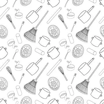 Outline seamless pattern with sorted metal garbage isolated on white Stock Illustration