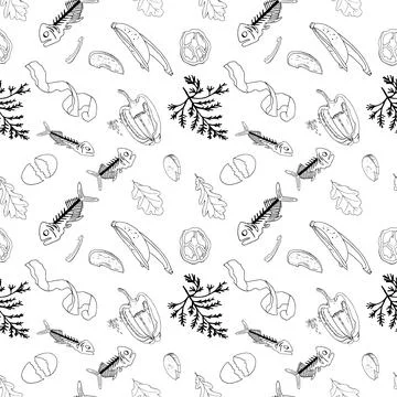 Outline seamless pattern with sorted organic garbage isolated on white. Stock Illustration