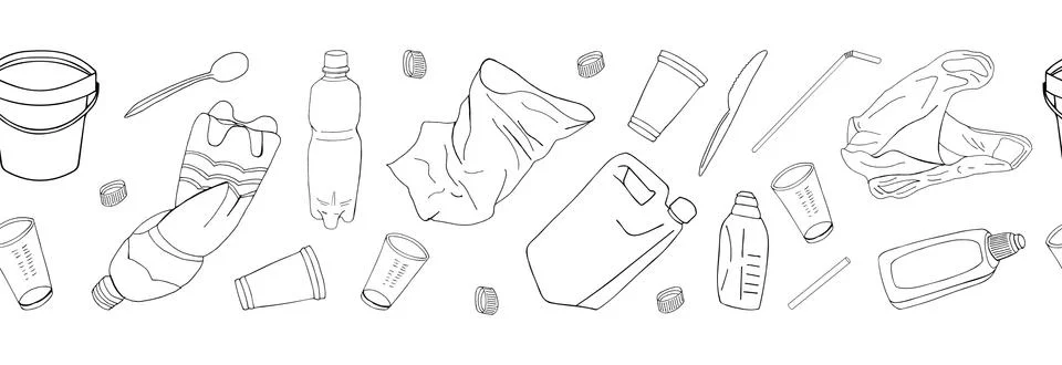 Outline seamless pattern with sorted plastic garbage Stock Illustration